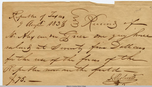 Alexander Grier 1838 receipt for horse